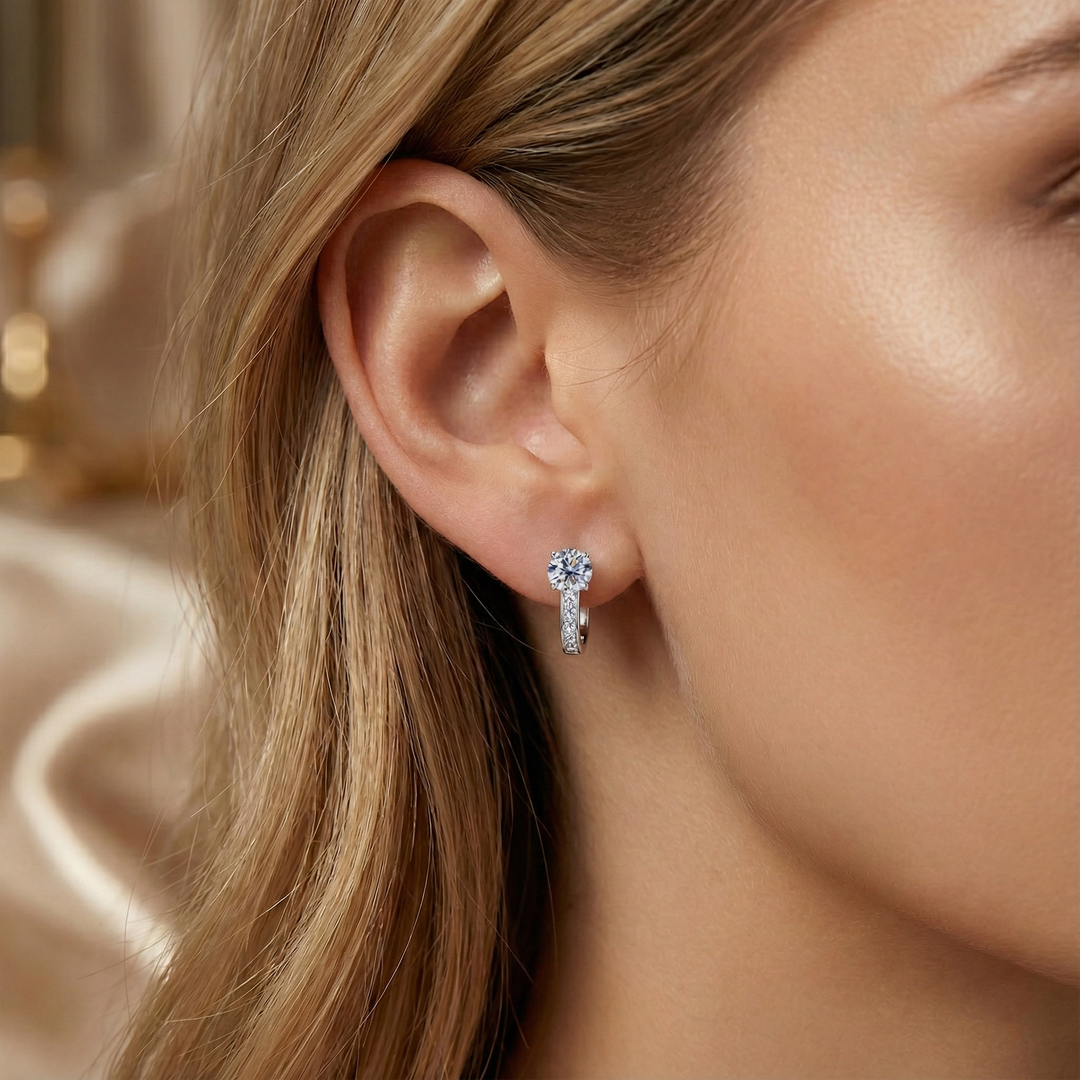 Gold Huggie Earrings Ciara with Crystal Solitaire