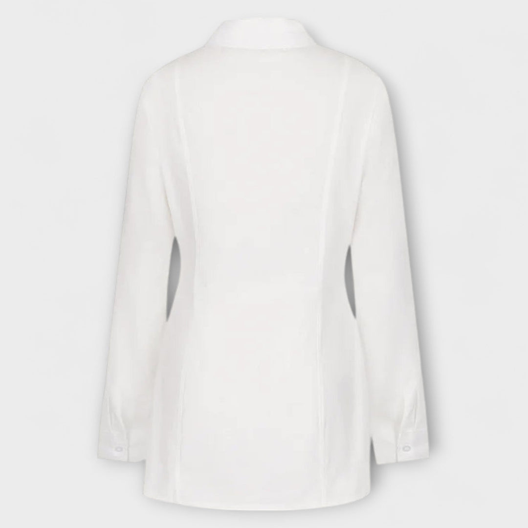 Indie - Weisses langärmeliges Plissee-Hemdkleid