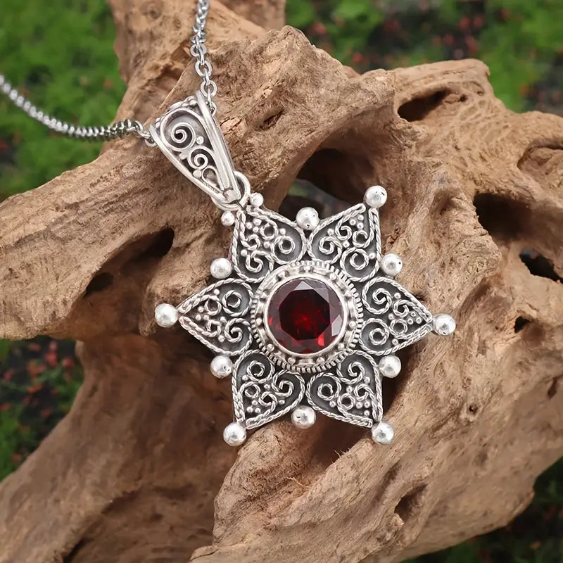 Silver Necklace Nuala with Ruby Star