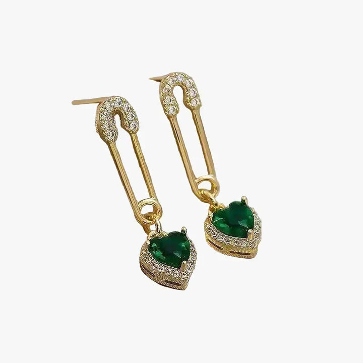 Gold Drop Earrings Éabha with Emerald Heart