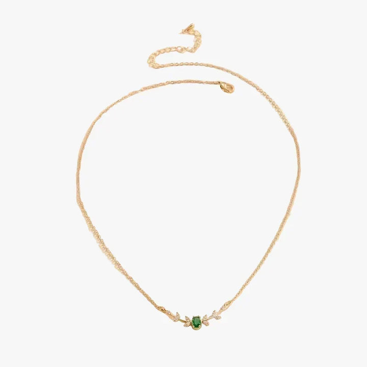 Gold Necklace Róisín with Emerald and Zirconia Leaves