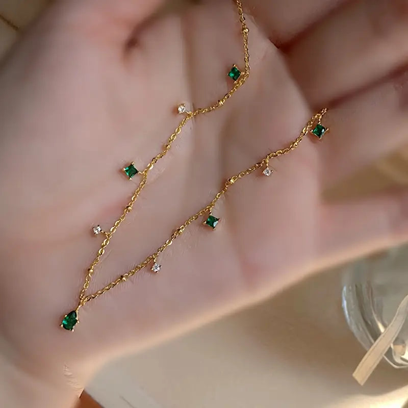 Gold Charm Necklace Eithne with Emeralds