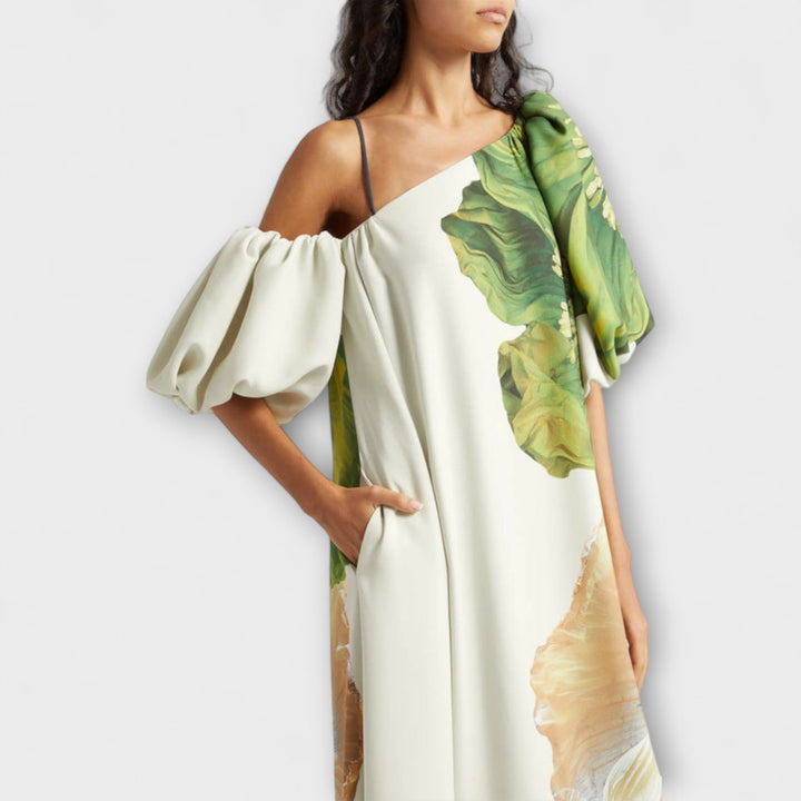 Melody - Weisses Off-Shoulder-Maxikleid mit Blütenmotiv