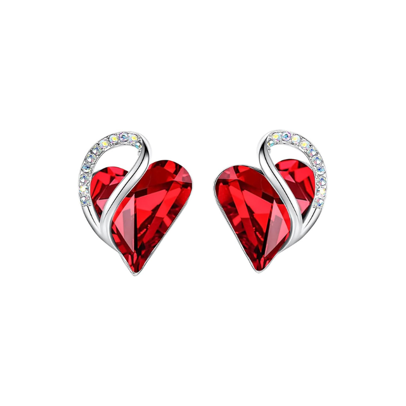 White Gold Stud Earrings Eabha with Ruby Heart
