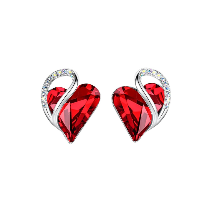 White Gold Stud Earrings Eabha with Ruby Heart