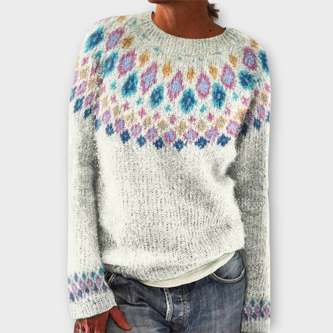 Devyn - Petrolfarbener kuscheliger Pullover mit Norweger-Muster
