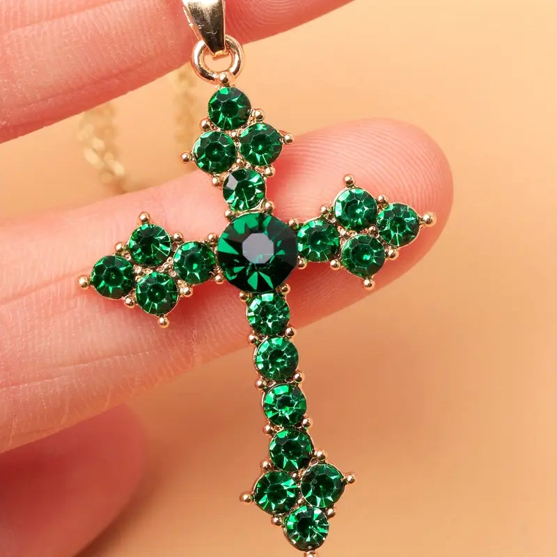 Gold Necklace Sorcha with Emerald Cross