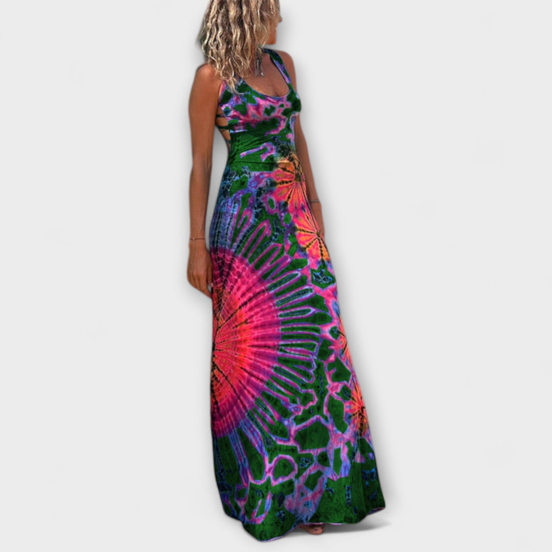 Ronja - Pink-blaues Tie-Dye-Maxikleid