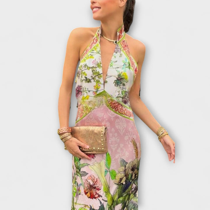 Ayla - Cremefarbenes Maxikleid mit Blütenmuster