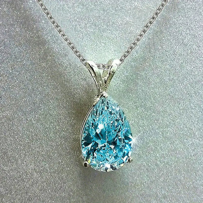 Silver Necklace Fionnuala with Aquamarine Teardrop