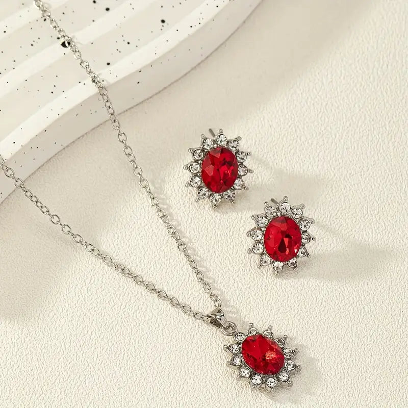 Silver Necklace Set Saoirse with Ruby