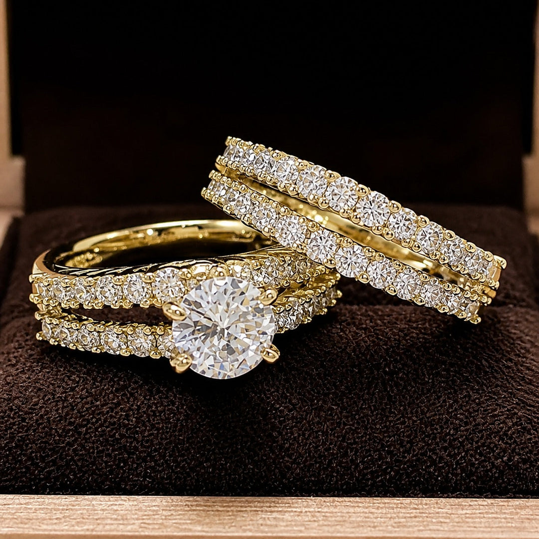Gold Ring Set Saoirse with Crystals
