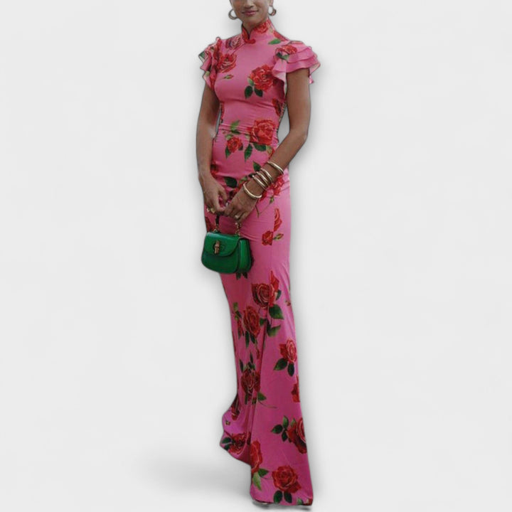 Luna - Pinkes Maxikleid mit Rosenmuster