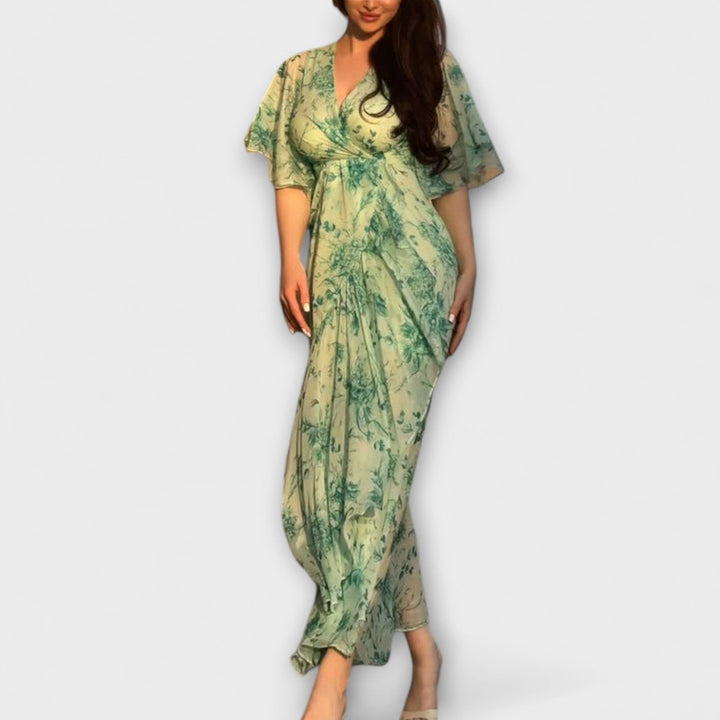 Lana - Grünes Maxikleid mit Blütenmuster