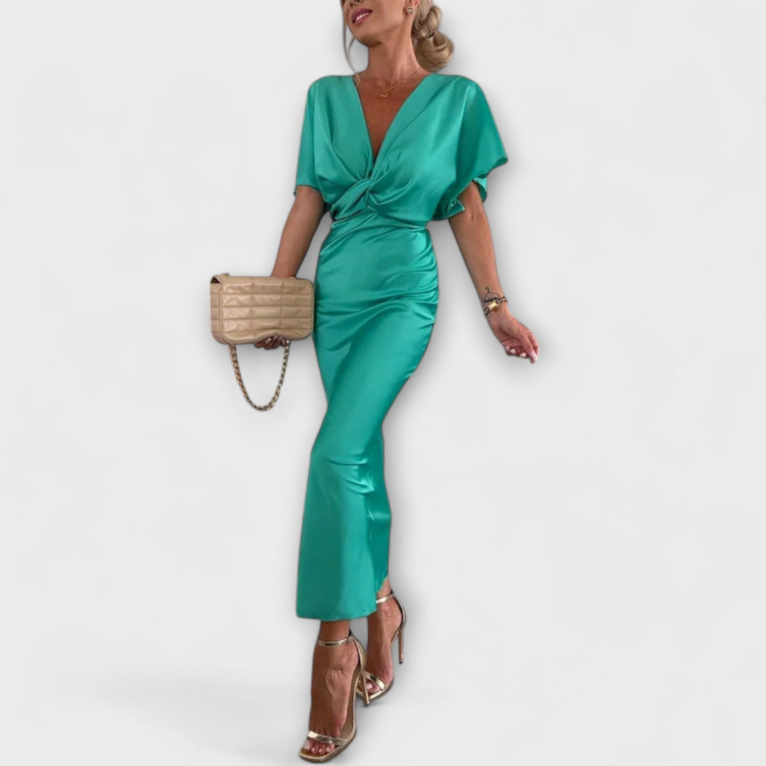 Sable - Schwarzes Satin-Maxikleid mit Knotendetail
