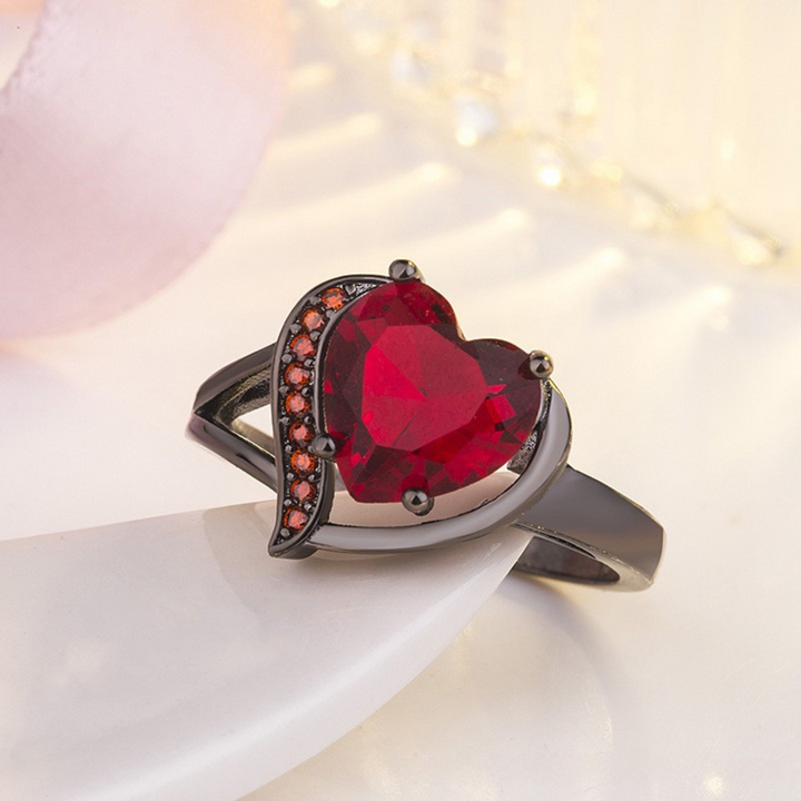 Black Gold Ring Aoibhinn with Ruby Heart