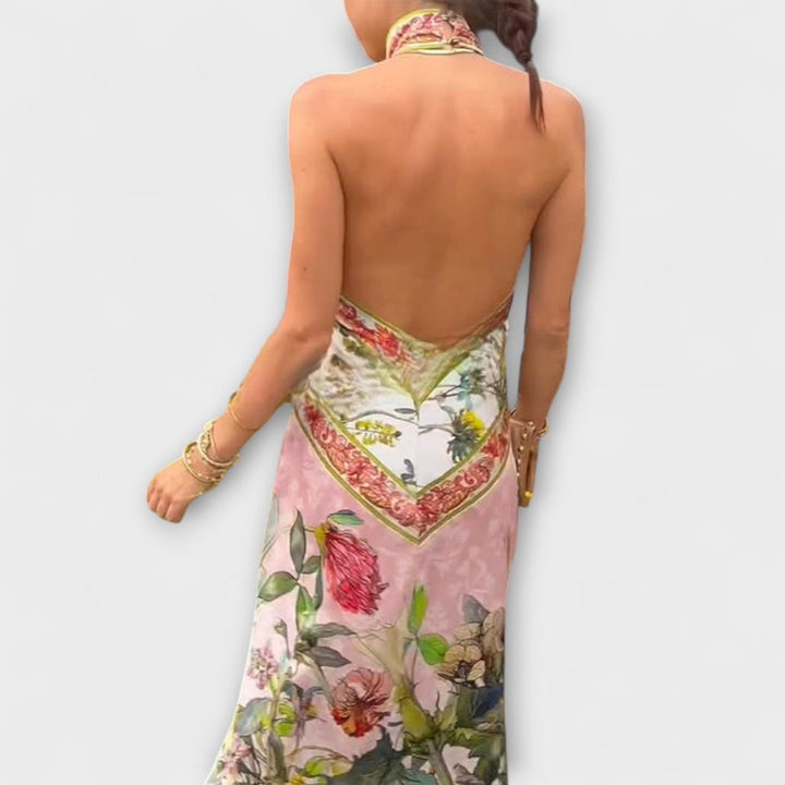 Ayla - Cremefarbenes Maxikleid mit Blütenmuster