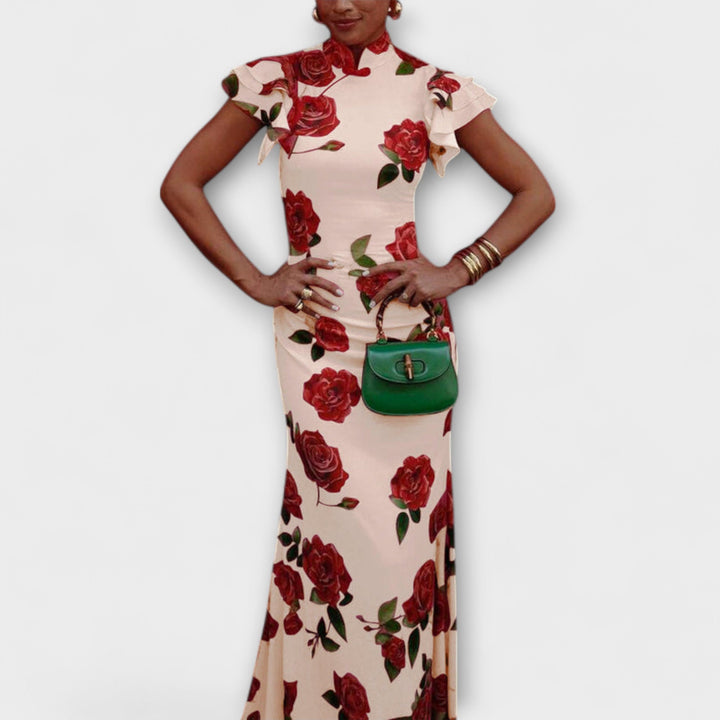 Luna - Pinkes Maxikleid mit Rosenmuster
