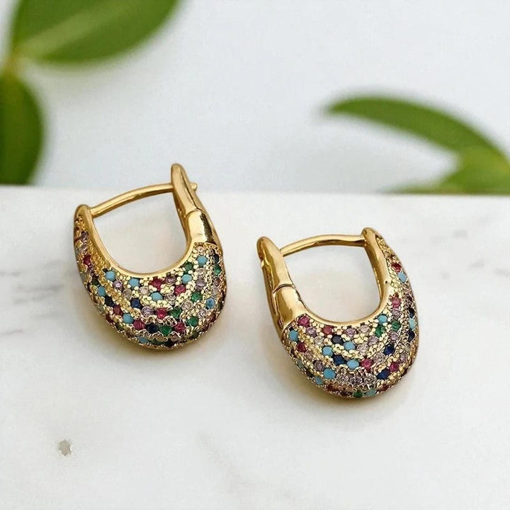 Gold Huggie Earrings Aisling with Multicolour Crystals