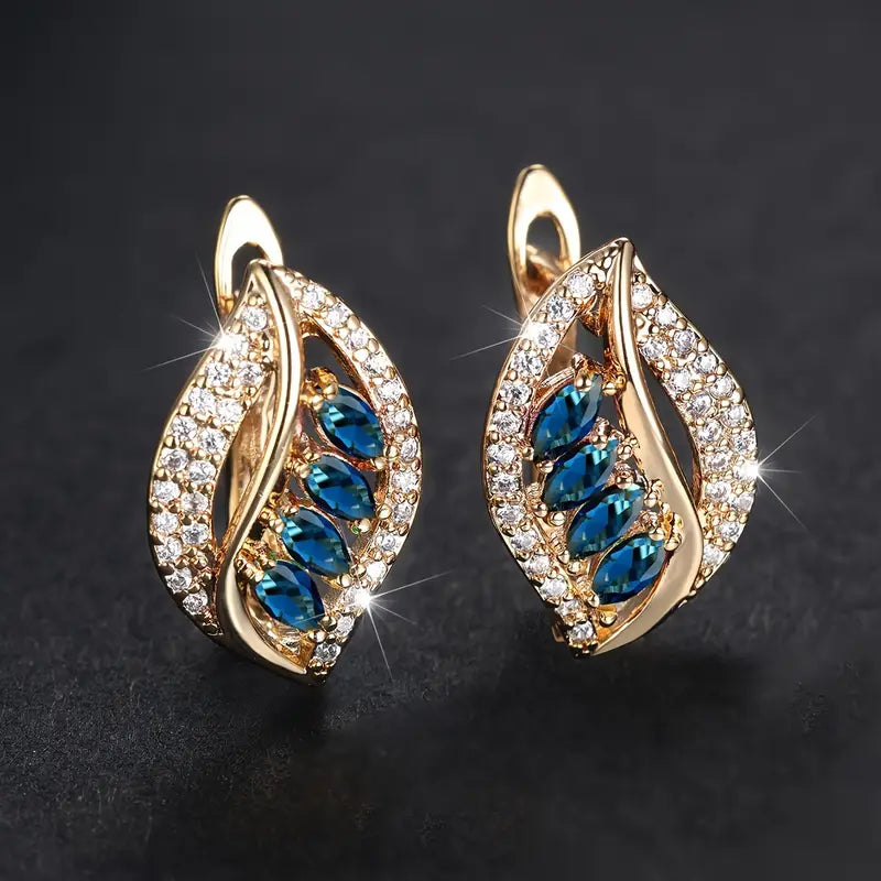 Gold Drop Earrings Aoibhinn with Sapphire Leaf