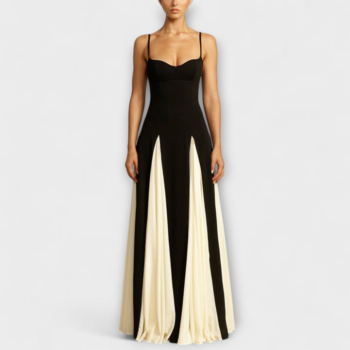 Ember - Schwarz-cremes A-Linien-Maxikleid mit Tüll