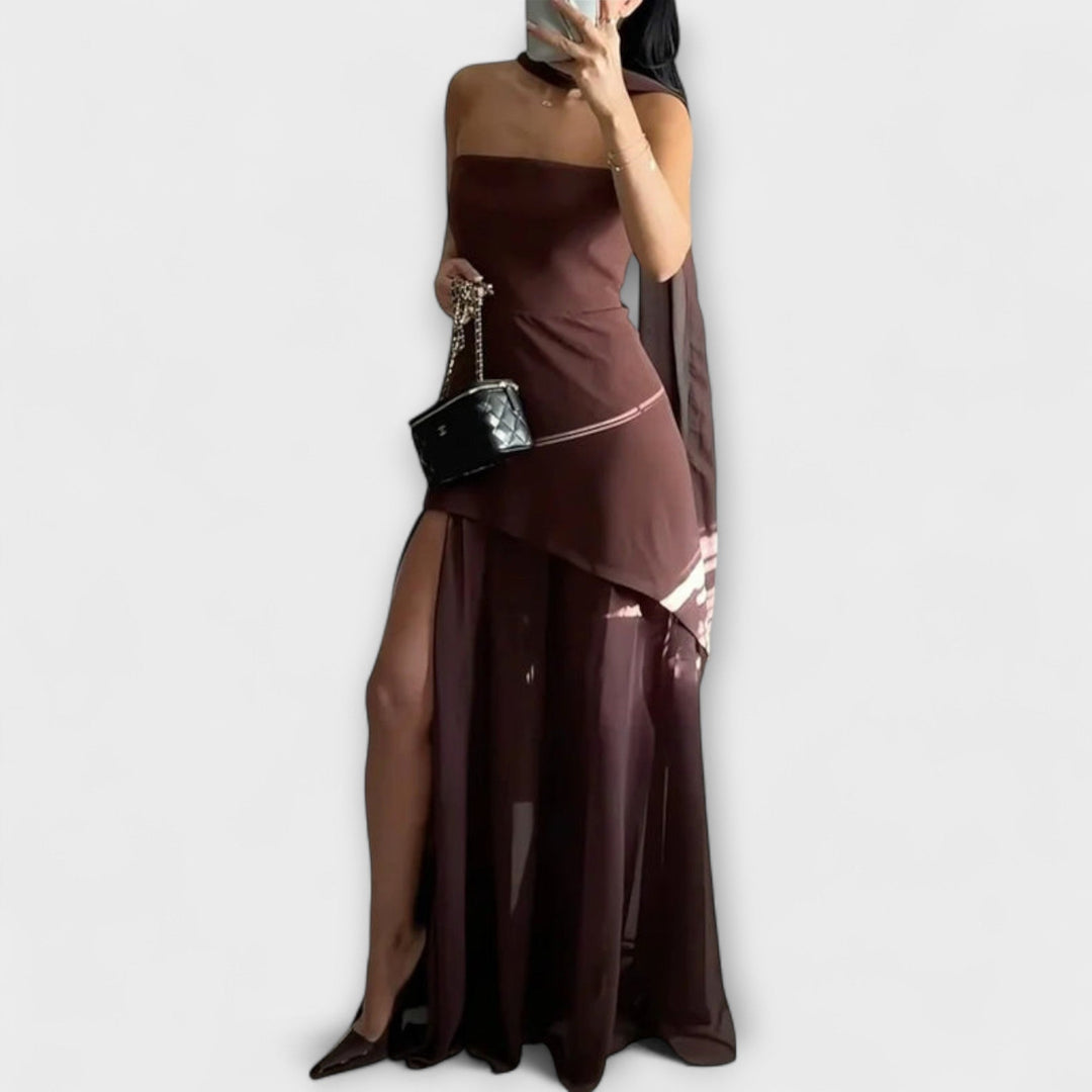 Goldie - Gelbes Chiffon-Maxikleid