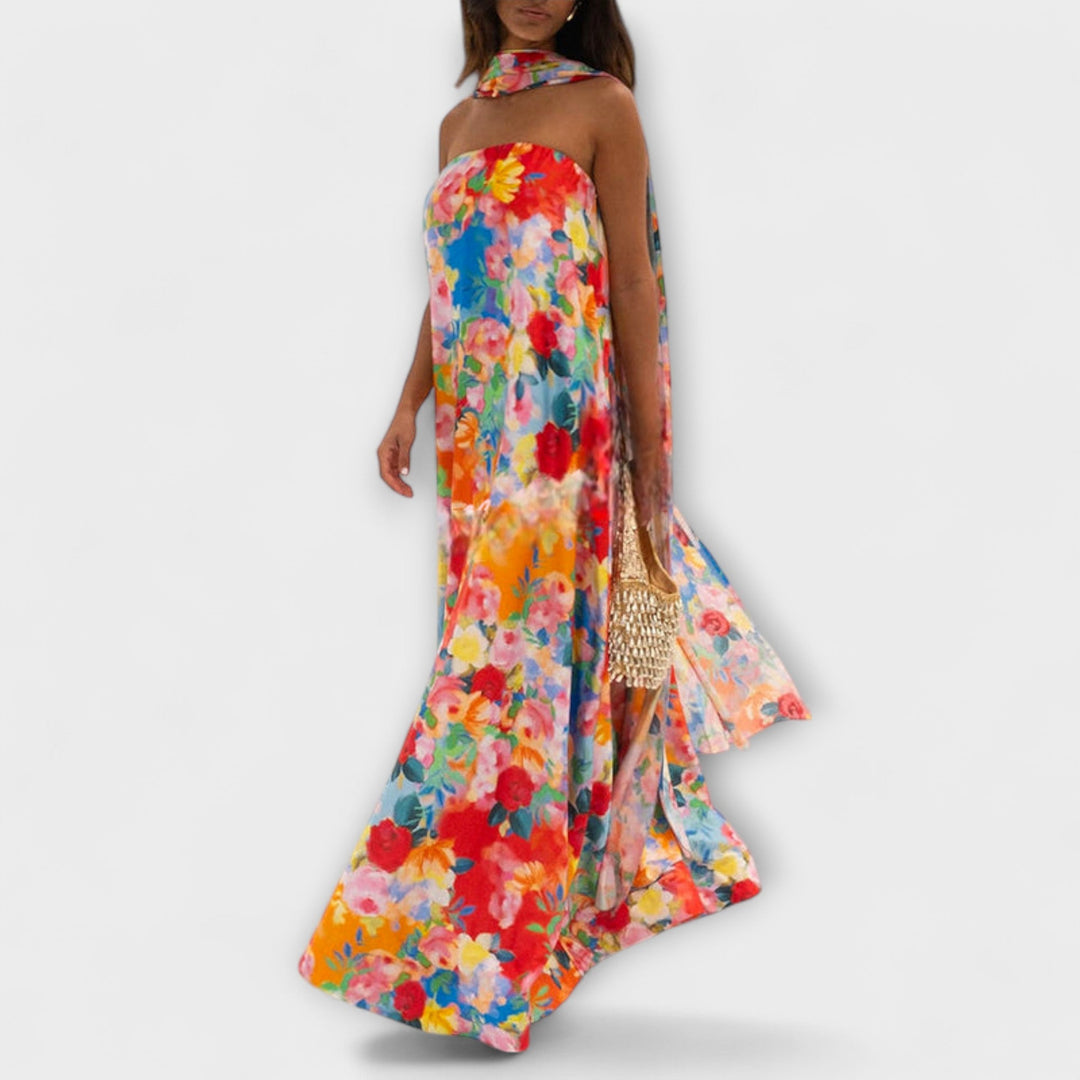 Harlow - Buntes Off-Shoulder-Maxikleid mit Blütenmuster