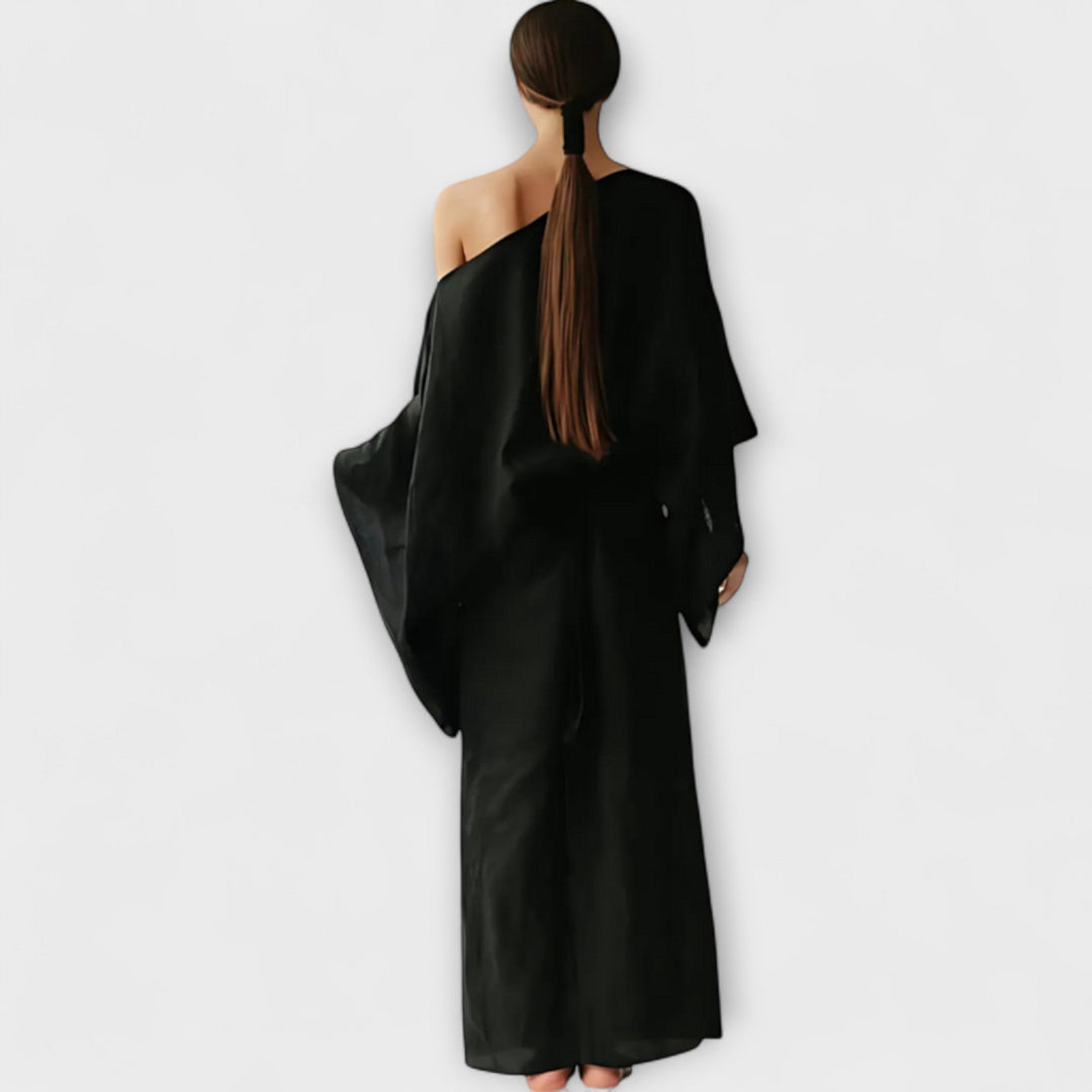 Dana - Blaues Kimono-Kleid aus Leinen