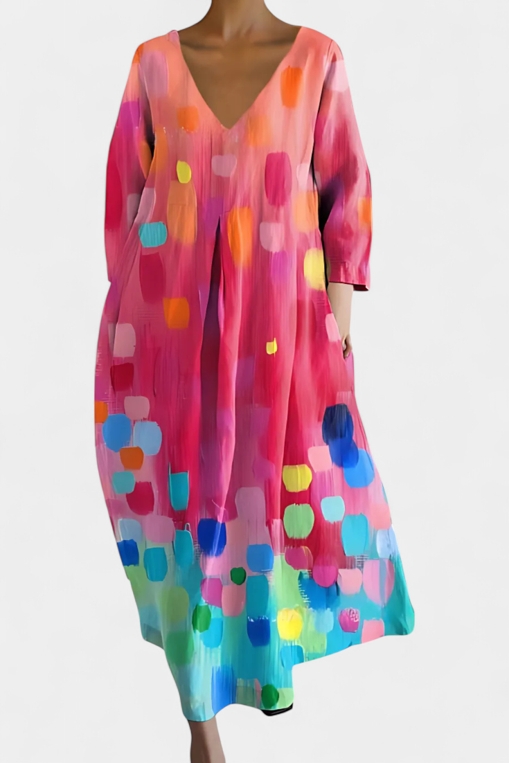 Ana - Buntes fliessendes Kleid mit Aquarellmuster