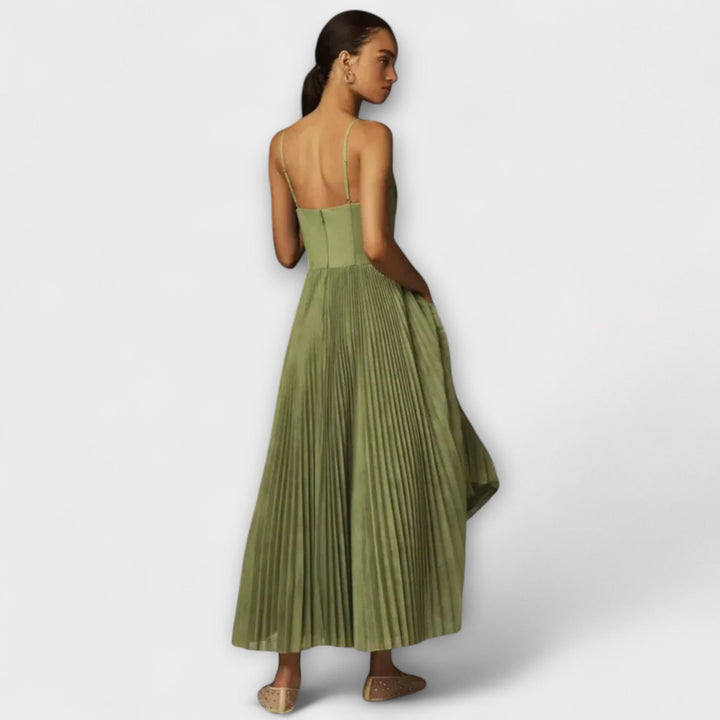 Lucrezia - Olivgrünes Plissee-Midikleid
