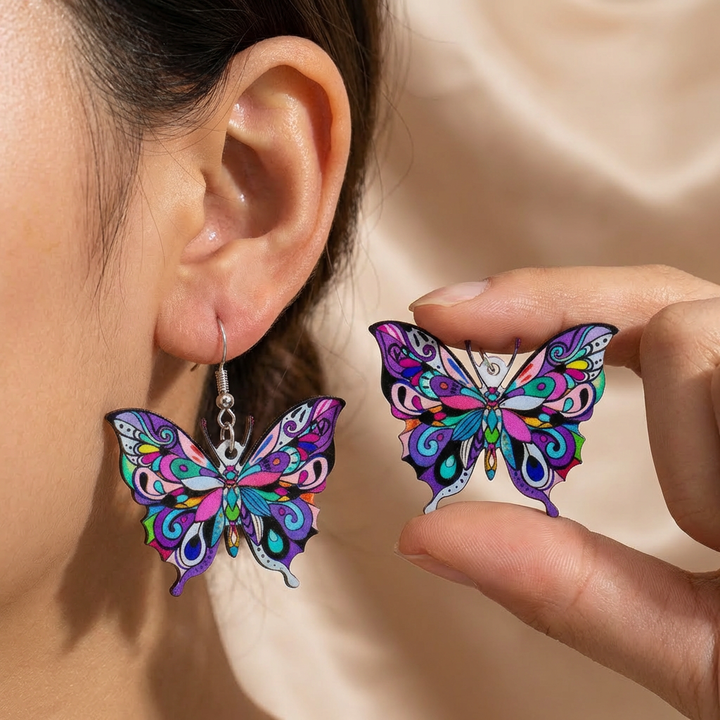 Colourful Drop Earrings Íde with Butterfly Motif