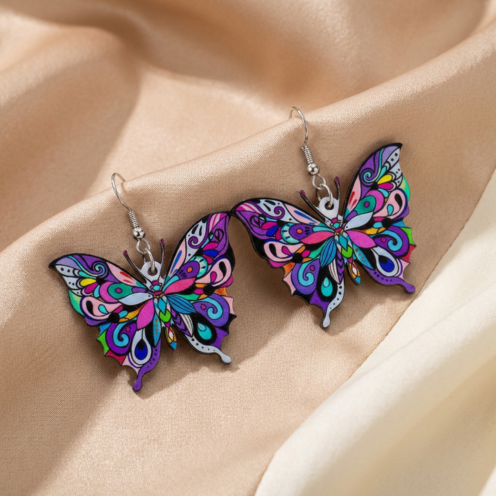 Colourful Drop Earrings Íde with Butterfly Motif