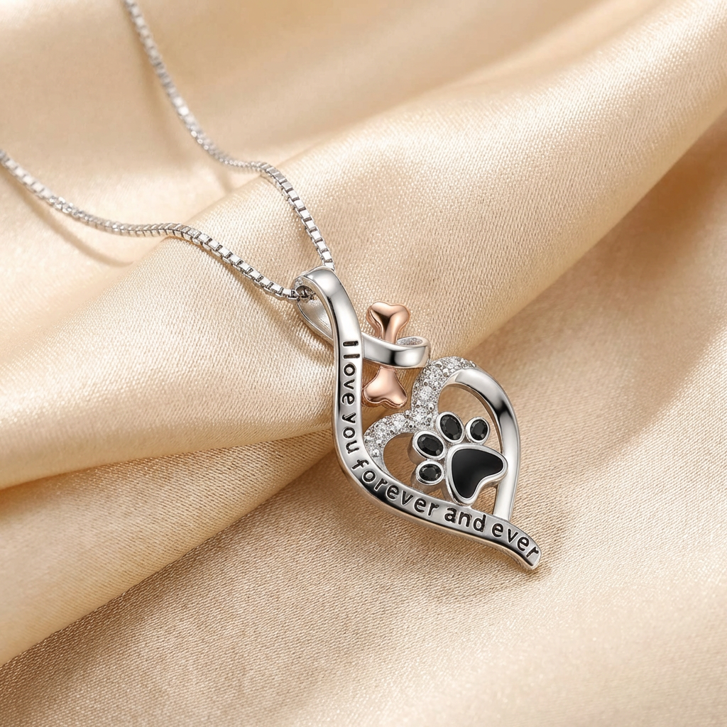 Silver & Rose Gold Necklace Caitlín with Paw Print