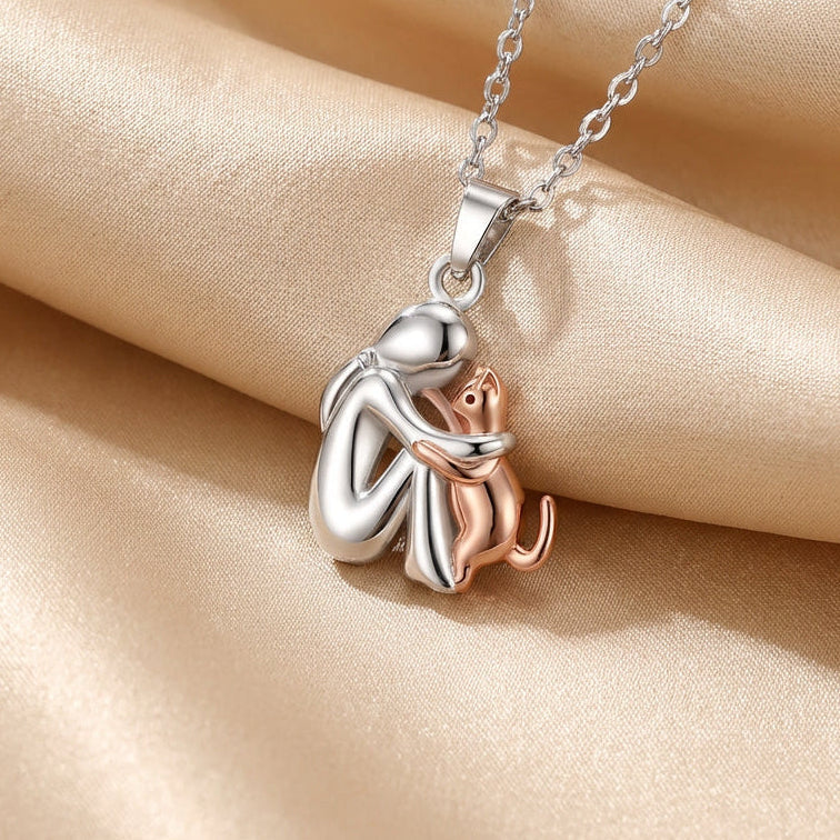 Gold & Silver Necklace Sorcha with Cat Hug