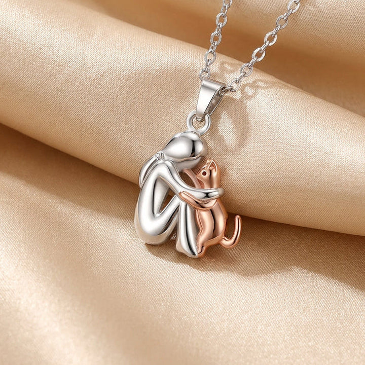Gold & Silver Necklace Sorcha with Cat Hug