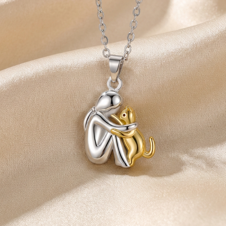Gold & Silver Necklace Sorcha with Cat Hug