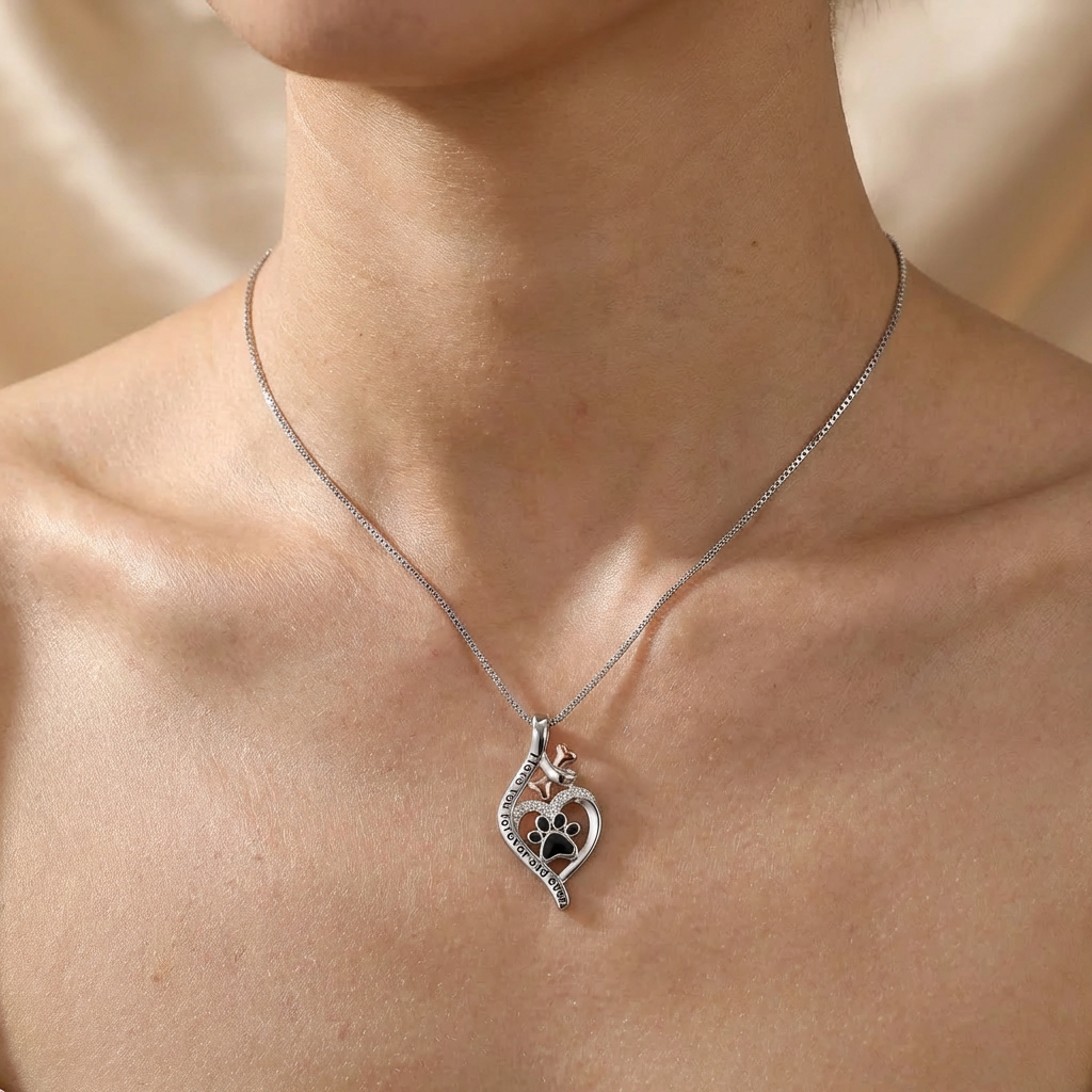 Silver & Rose Gold Necklace Caitlín with Paw Print