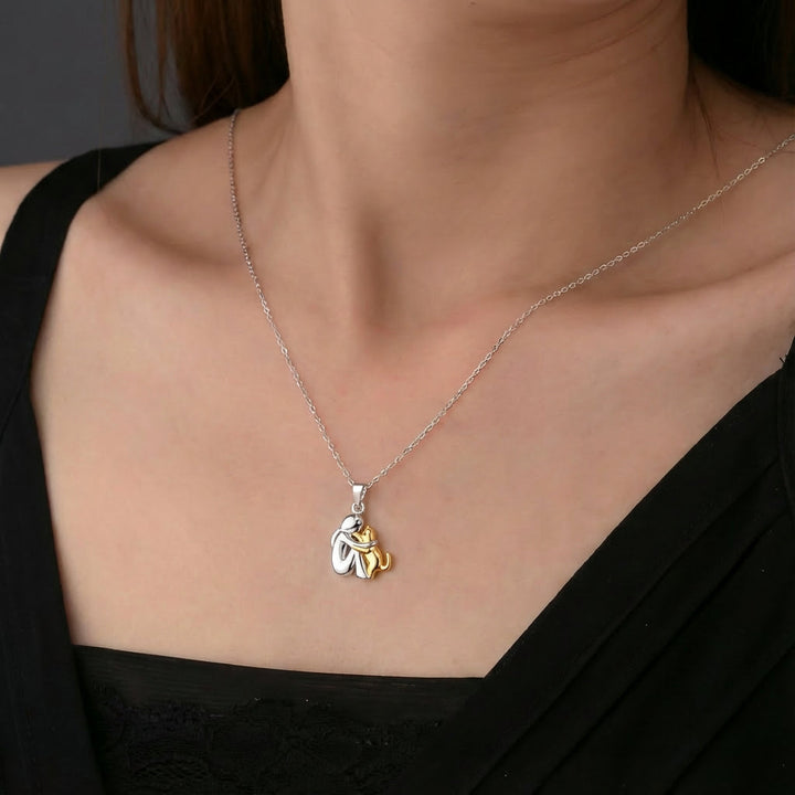 Gold & Silver Necklace Sorcha with Cat Hug