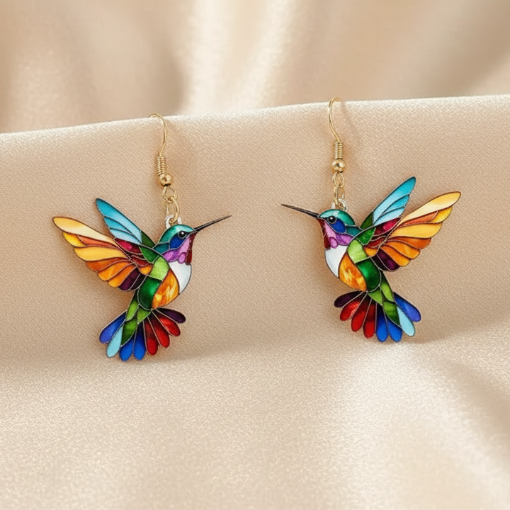 Gold Drop Earrings Fiadh with Hummingbird Motif