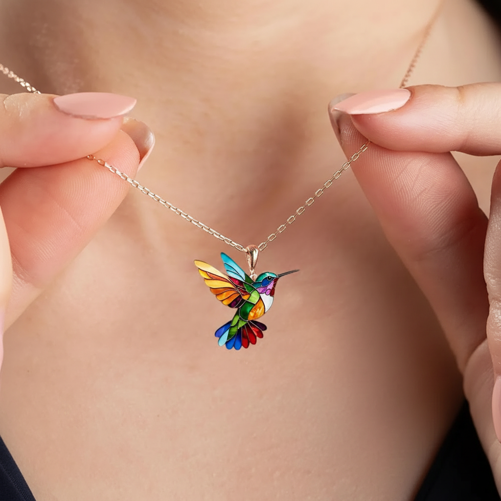 Rose Gold Necklace Aislinn with Hummingbird