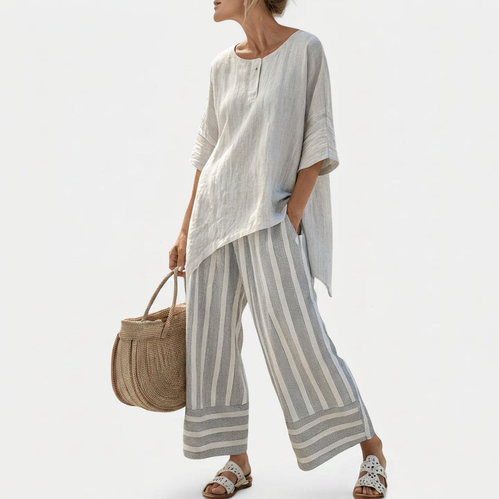 Clarisse - Asymmetrisches Blusen-Set mit Streifen