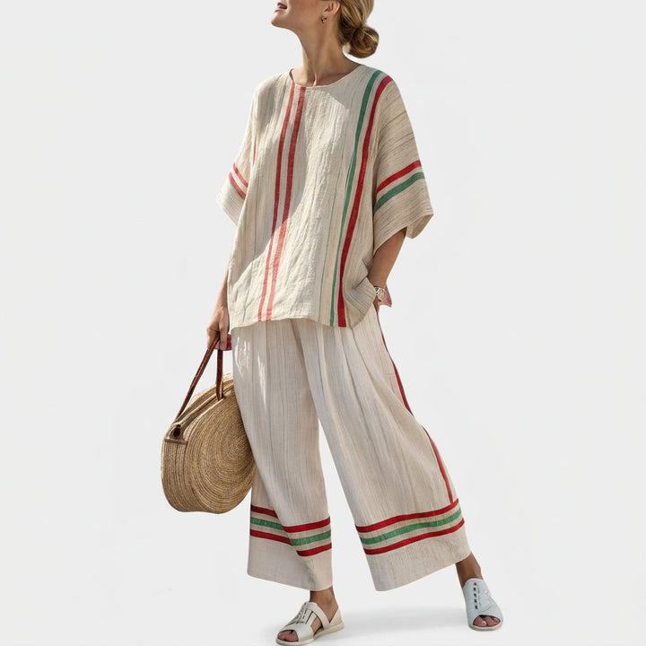 Beatriz - Cremefarbenes mediterranes Set mit Streifen