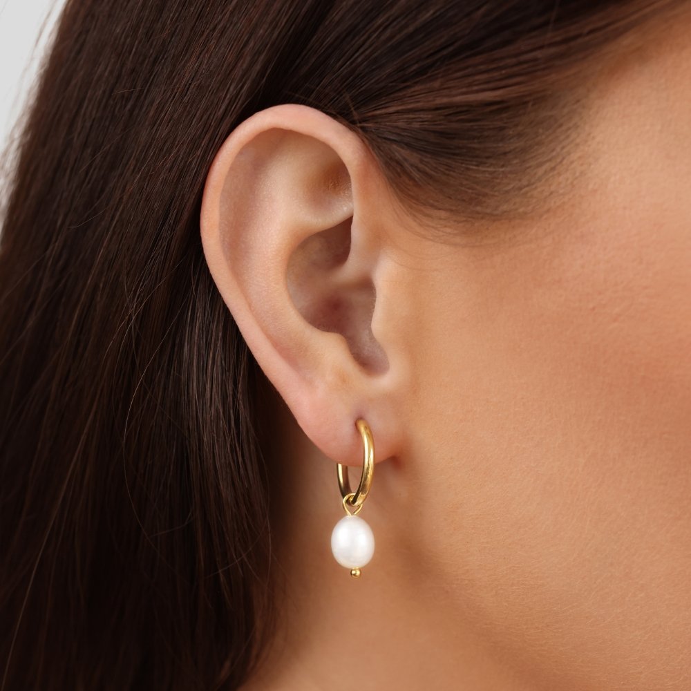 Gold Hoop Earrings Emer with Baroque Pearl