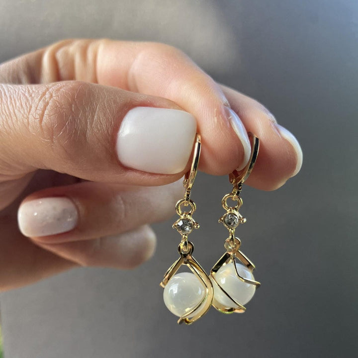 Gold Drop Earrings Kinsale with White Opal