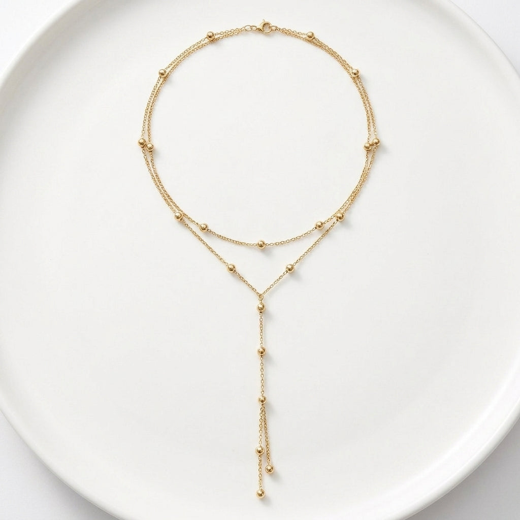 Gold Beaded Necklace Aisling with Y-Drop