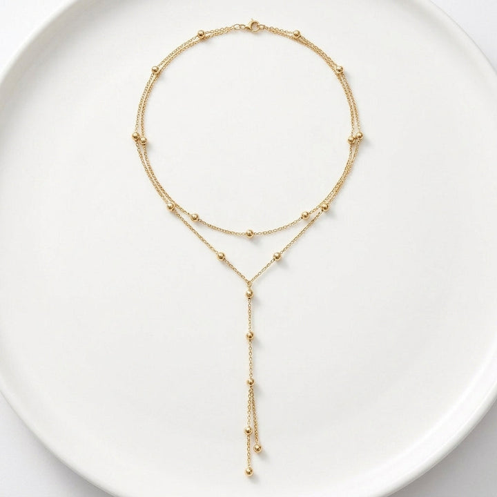 Gold Beaded Necklace Aisling with Y-Drop
