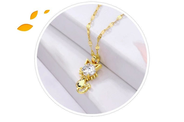 Gold-Plated Cat Necklace with Zircon