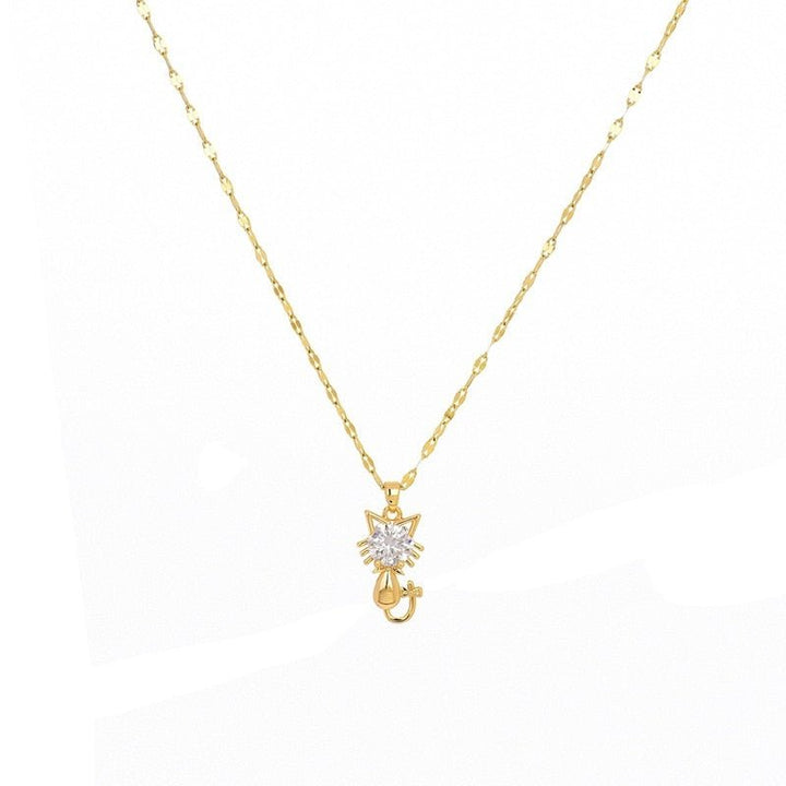 Gold-Plated Cat Necklace with Zircon