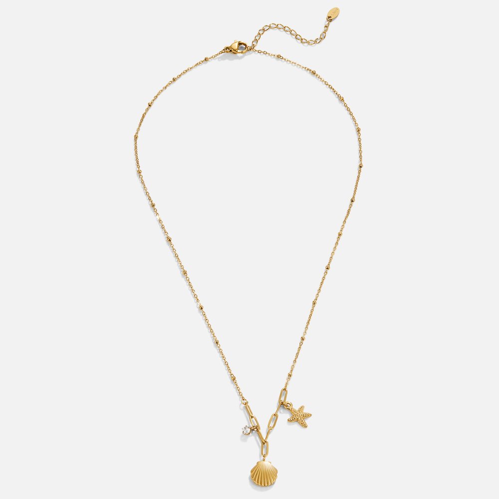 Gold Charm Necklace Eithne with Shell and Starfish