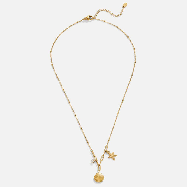 Gold Charm Necklace Eithne with Shell and Starfish